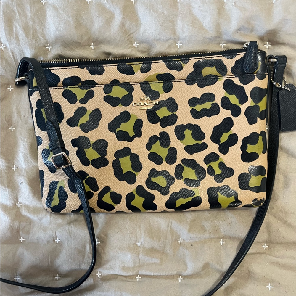 Coach Leopard Print Crossbody Bag - Black and Tan